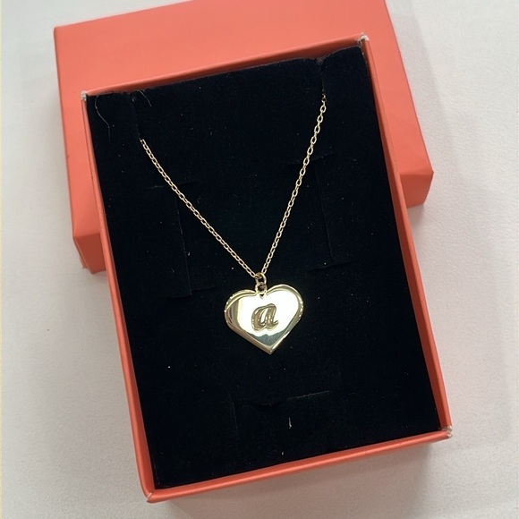 Brand New 14K Gold Plated Sterling Silver Heart Necklace Engraved Monogram "A" - Picture 3 of 16